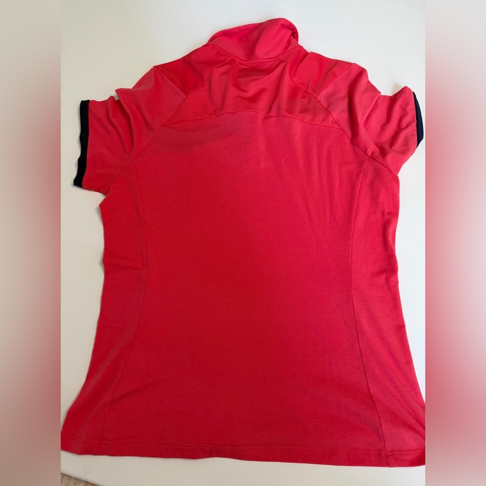 Callaway Opti Dri Golf Polo Coral Pink Navy Stripe Athletic Shirt Women’s Large - Picture 4 of 9